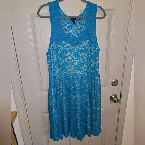 Torrid Ocean Blue Lace Overlay Tank Dress Midi Knee Length Women's Plus 2X 18 20 - Picture 5 of 6